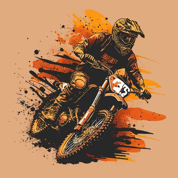 Motocross Cavaleiro Vetor Ilustração Com Fundo Escova Grungy — Vetor de Stock