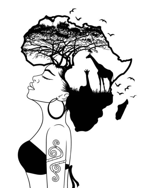 아프리카 여성들은 아프리카 지도의 모양을 모양을 있습니다 선그리기 — 스톡 벡터