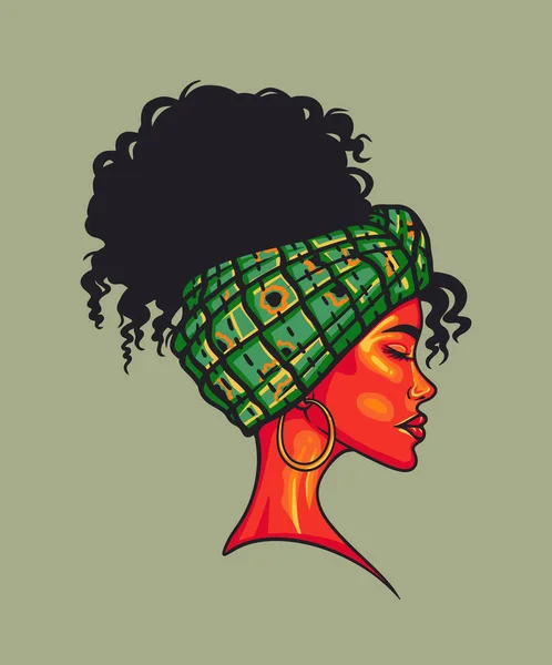 Geleneksel Türbanlı Güzel Afrikalı Kadın Portresi Vektör Klipsi Sanatı — Stok Vektör