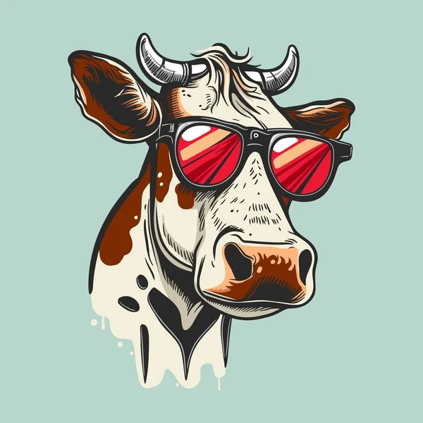 Kreskówka Krowa Nosząca Chłodne Okulary Przeciwsłoneczne Wektor Clip Art — Wektor stockowy