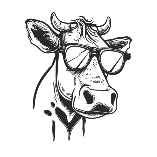 Cartoon Cow Wearing Cool Sunglasses Vector Line Art — Stock Vector