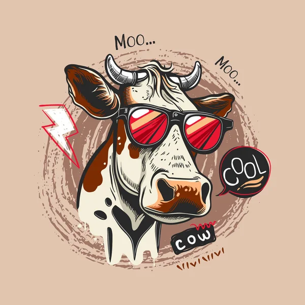 Vaca Dos Desenhos Animados Usando Óculos Sol Legais Conceito Design —  Vetores de Stock