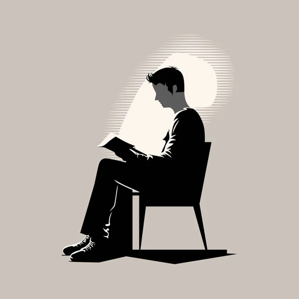 Hombre Sentado Leyendo Libro Con Plena Concentración Concepto Ilustración Vectorial — Archivo Imágenes Vectoriales