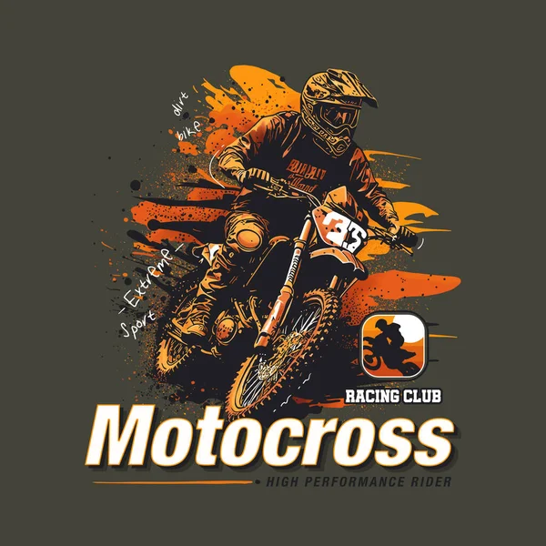 Pengendara Motocross Mengendarai Sepeda Motor Ilustrasi Vektor - Stok Vektor