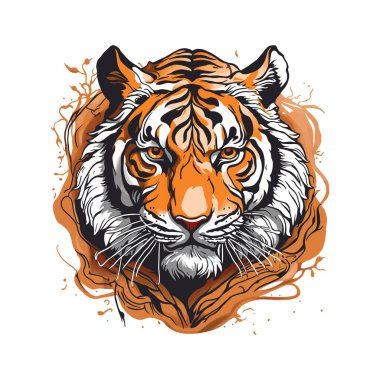 Tiger Head detaylı el çizimi vektör çizimi beyaz arka planda izole edildi