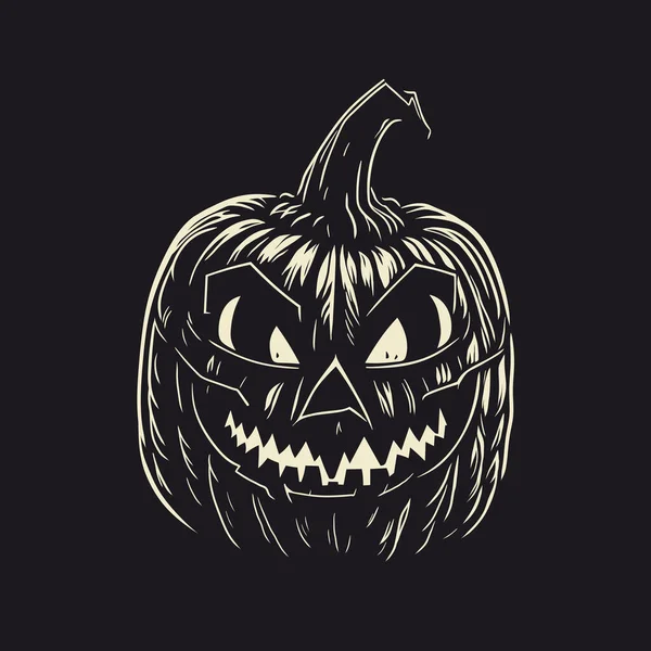 Halloween Pumpkin Hand Drawn Vector Line Art Isolated Black Background — Stock Vector