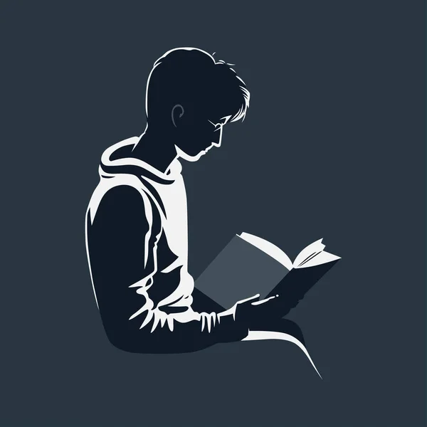 Minimalistische Junge Mann Leser Vektor Illustration Ein Buch Mit Beiden — Stockvektor