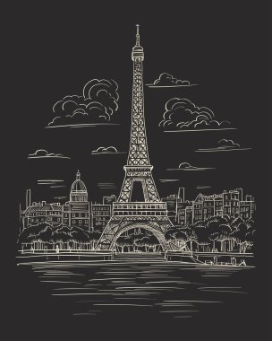 Eyfel Kulesi siyah beyaz çizim