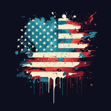 Amerikan bayrağı boya damlıyor. El çizimi vektör illüstrasyonu