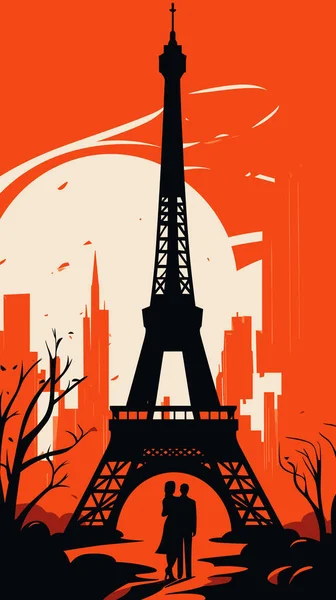 Couple Debout Devant Tour Eiffel Conception Vectorielle Abstraite — Image vectorielle