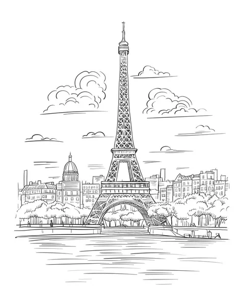 Eiffel Torony Fekete Fehér Vázlat — Stock Vector