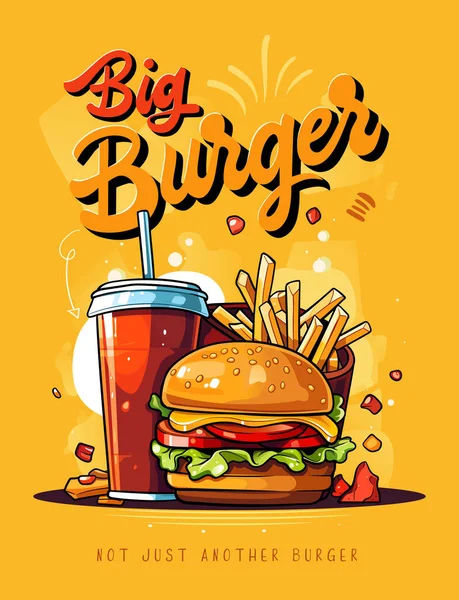 ファーストフードレストラン ハンバーガー ソフトドリンク フライスのためのベクターロゴデザイン — ストックベクタ