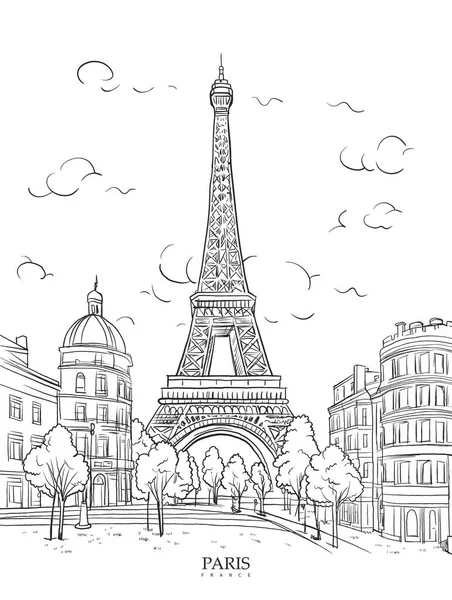 Эйфелева Башня Париже Пейзаж Минимализм Линия Искусства Белый Фон — стоковый вектор
