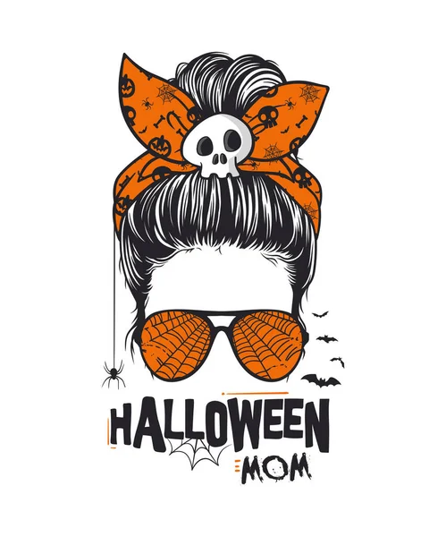 Vektor Illustration Halloween Tema Mamma Med Avslappnad Rörig Bulla Frisyr — Stock vektor