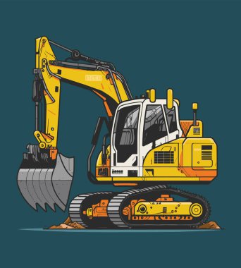 Kazıcı, ağır iş inşaat ekipmanları. Düz biçimli vektör illüstrasyonu