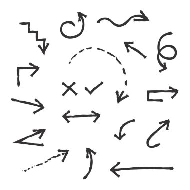 El çizilmiş oklar hazır. Vektör çizimi. Beyaz arkaplanda izole.