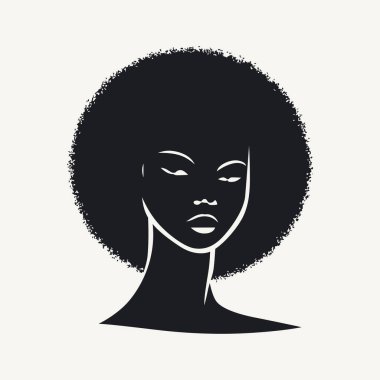 Afro saçlı güzel bir kadının siyah silueti. Vektör illüstrasyonu