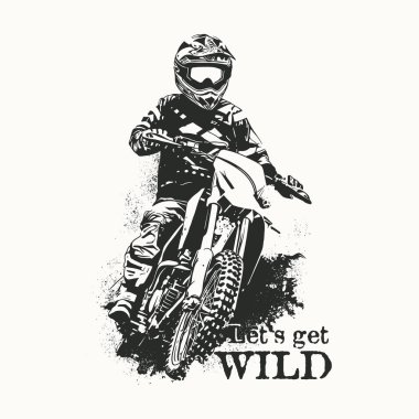 Motokros binicisi. Motosikletli bir motosikletlinin vektör çizimi.