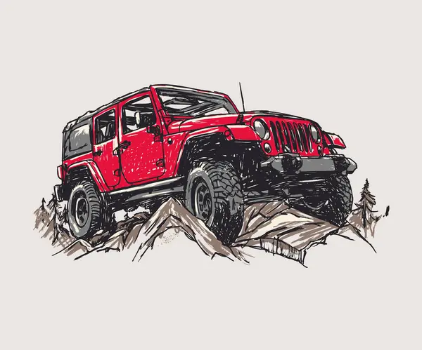 Arazide bir off-road aracının temsili çizimi.