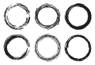 Bir grup grunge circle fırça darbesi. Vektör çizimi. Grunge çemberi.