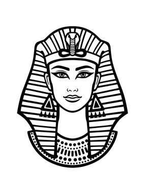 Mısırlı bir firavunun siyah beyaz vektör çizgisi çizimi.