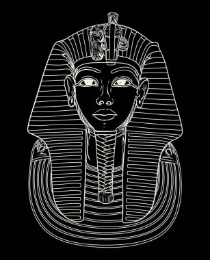 Black and white vector line art illustration of an Egyptian pharaoh. clipart