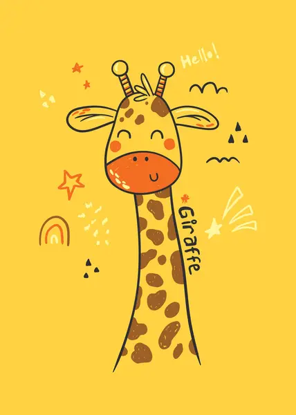 Schattige Geïllustreerde Giraffe Met Een Begroeting Perfect Voor Kinderontwerpen Een — Stockvector