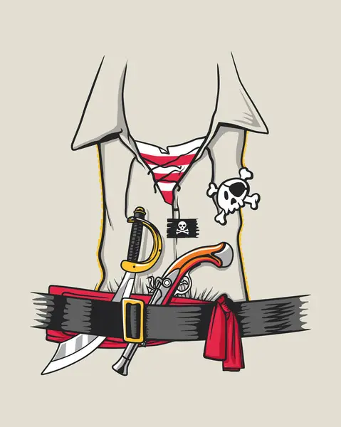 Cartoon Piraat Kostuum Illustratie Compleet Met Zwaard Riemen Vrolijke Roger — Stockvector