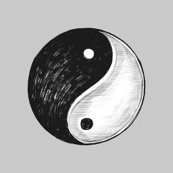 Zwart Wit Schets Van Een Yin Yang Symbool Voor Evenwicht — Stockvector