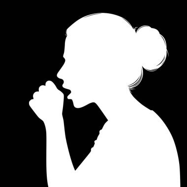 Eline öksüren bir kadının siluet profili.