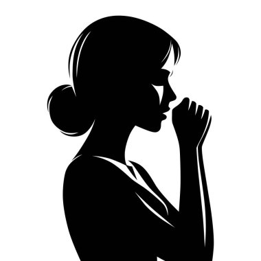 Siluet profilinde eli ağzını kapatan bir kadının öksürüğü var.