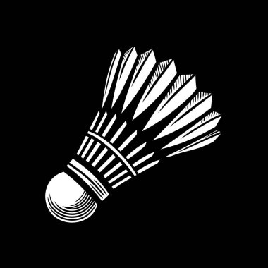 Ayrıntılı tüylü bir badminton mekiğinin siyah beyaz çizimi