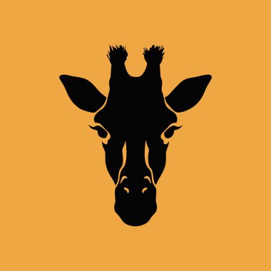 Zürafa baş silueti Sarı arka planda ileriye bakıyor.