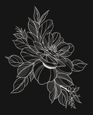 Siyah ve beyaz çizgili sanat çizgisi. Detaylı bir çiçeğin tam çiçeklenme hali..