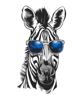 Kendine güvenen mavi güneş gözlüğü takan bir zebra..
