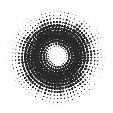 Beyaz arkaplanı olan dairesel bir yarım ton deseni.
