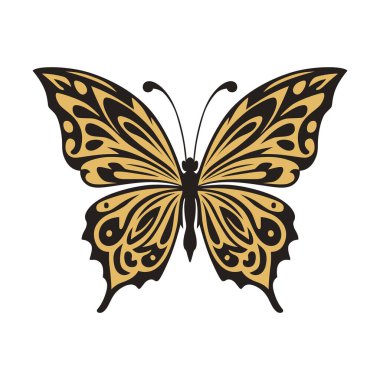 Karmaşık siyah ve altın desenli kelebek,