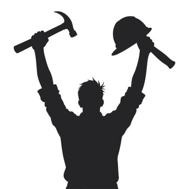 Araçları Yüksek Tutulan Neşeli İnşaatçının Silueti.