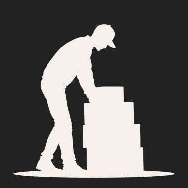 Karton Kutular Düzenleme - Teslimat Konsepti Siluet Çizimi.