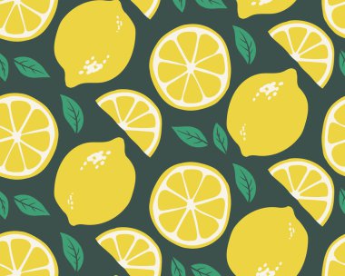 Taze Limonların ve Karanlık Arkaplanda Yaprakların Kusursuz Örnekleri.