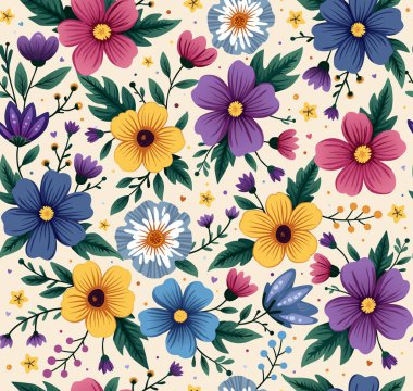 Renkli Çiçek ve Yapraklarla Kusursuz Renkli Çiçek Resimleri.