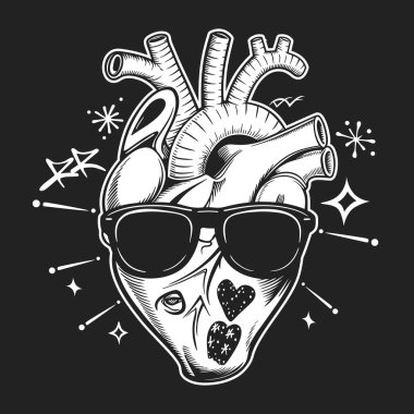 Trendy Heart Design with Sunglasses and Sparkles. clipart