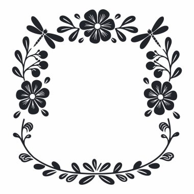 Yusufçuklarla Siyah ve Beyaz Çiçek Çerçevesi.