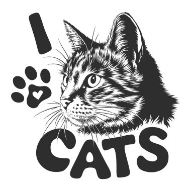 Kedi Başlı ve Pençeli Kedileri Seviyorum Tasarımı.