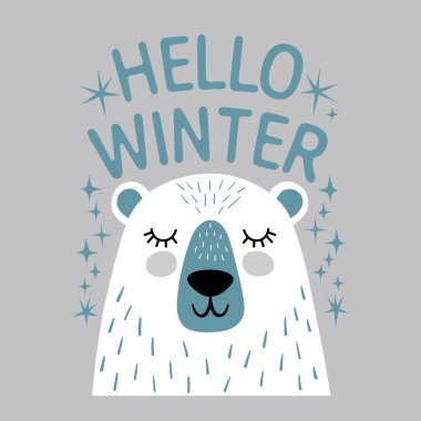 Sevimli Kış Ayısı İllüstrasyonuyla Mevsimsel Selamlama.