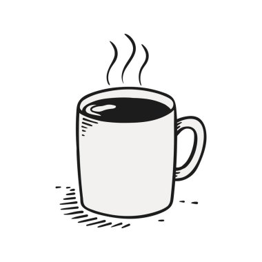 Buharda pişen bir kahvenin minimalist çizimi, tasarımın temel unsurlarına odaklanıyor..