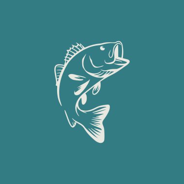 Teal ve White 'ta Sıçrayan Bas Balığı İllüstrasyonu.