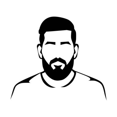 Minimalist siyah-beyaz çizimi, sakallı bir adam, grafik tasarımı için mükemmel..