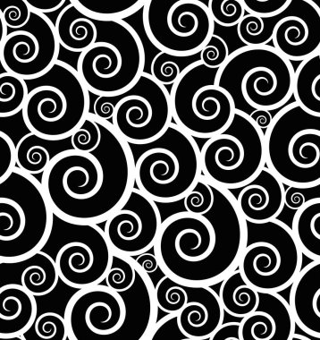 Siyah-beyaz sarmal, pürüzsüz desen. Tekstil ve duvar kağıtları için ideal..