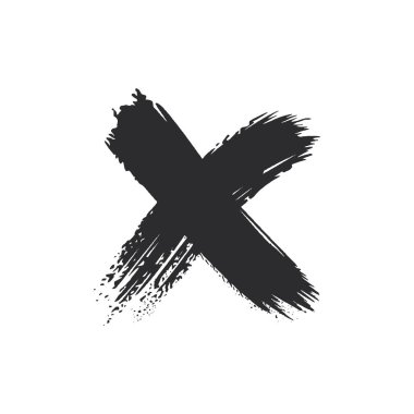 Beyaz zemin üzerinde kaba, fırça darbesi dokusu olan el çizimi siyah haç veya X işareti.
